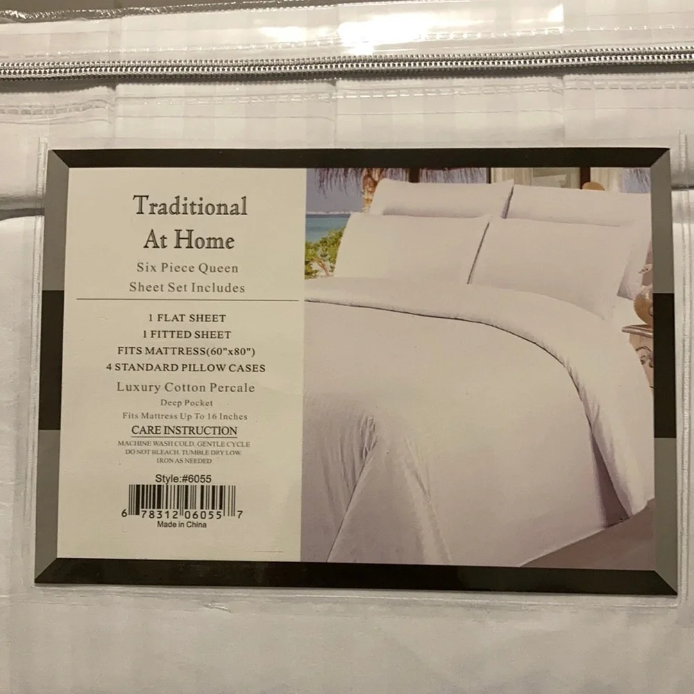 Traditional At Home 6pc Queen Sheet white as snow embossed stripes